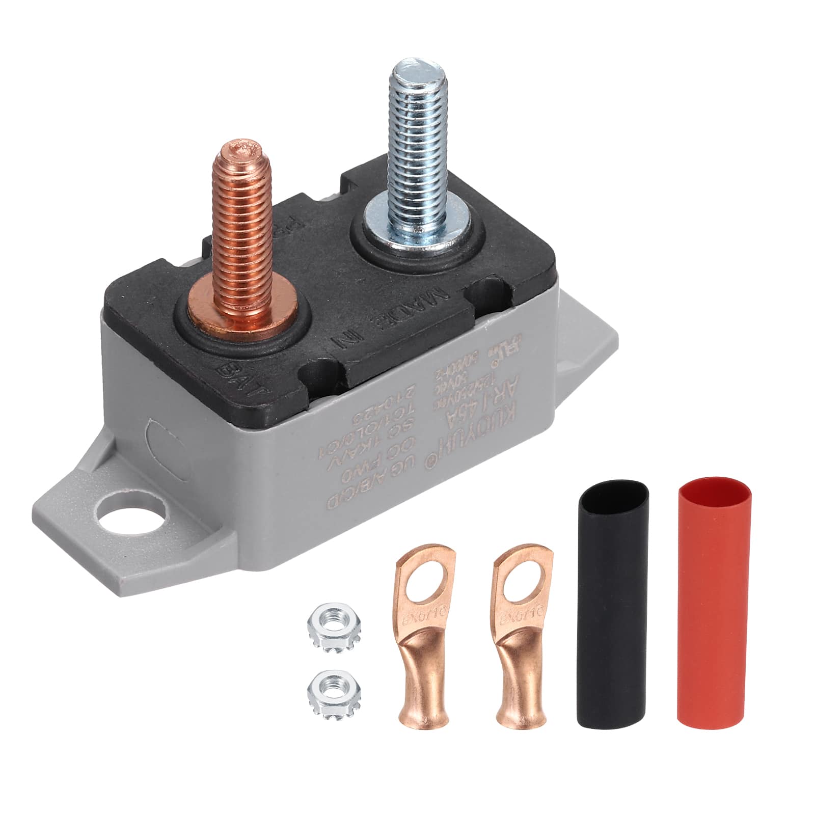Unique Bargains - DC 50V AC 125/250V 45A Circuit Breaker, Auto Reset Stud Bolt Type with Screws, Nuts, Wire Clamps, Heat Shrink Tubing - Gray price history on PriceWatchPro