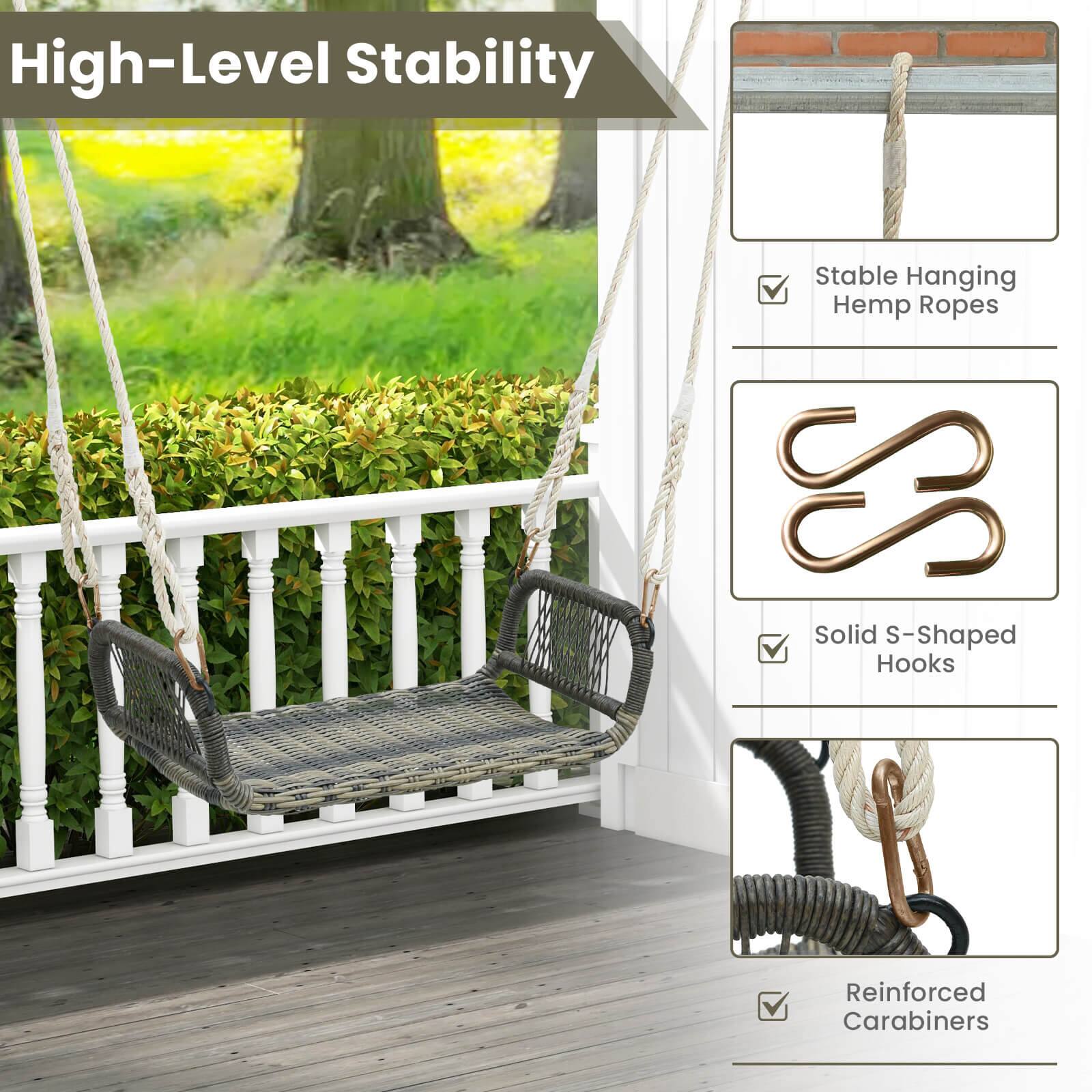 High-Level Stability

Stable Hanging Hemp Ropes

Solid S-Shaped Hooks

Reinforced Carabiners