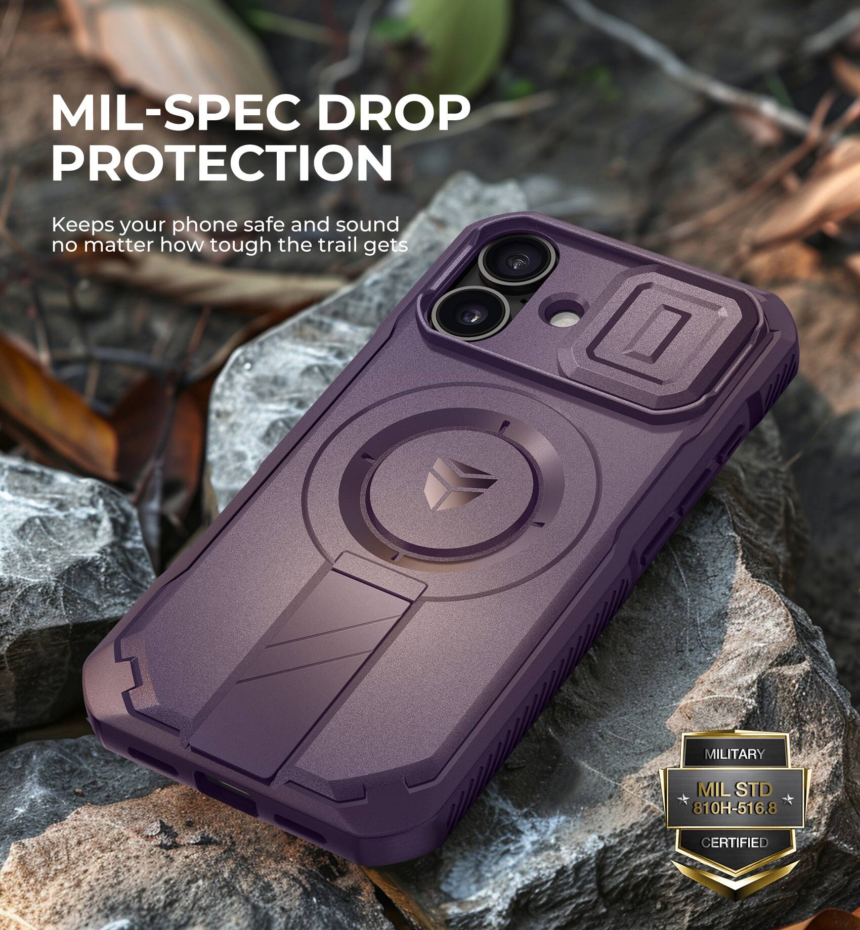 MIL-SPEC DROP PROTECTION
Keeps your phone safe and sound no matter how tough the trail gets
MILITARY MIL STD 810H-516.8 CERTIFIED