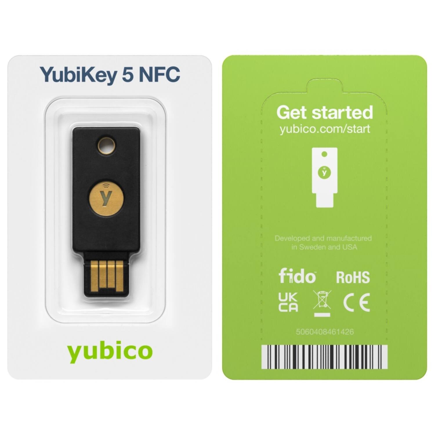 YubiKey 5 NFC Get started yubico.com/start y y Developed and manufactured in Sweden and USA fido RoHS UK CA CE yubico 5060408461426