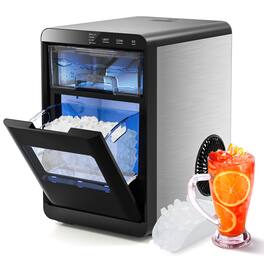 Costway - Portable Nugget Ice Maker Countertop with Self-Cleaning One-Touch Operation - Black