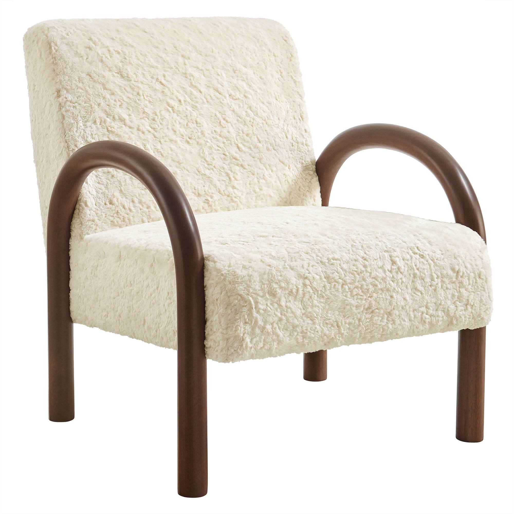 Angle. Modway - Lunet Faux Shearling Accent Armchair by Modway - Ecru.