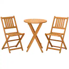 Outsunny - 3-Piece Acacia Wood Bistro Set, Folding Patio Furniture with 2 Folding Chairs and Round Coffee Table - Teak