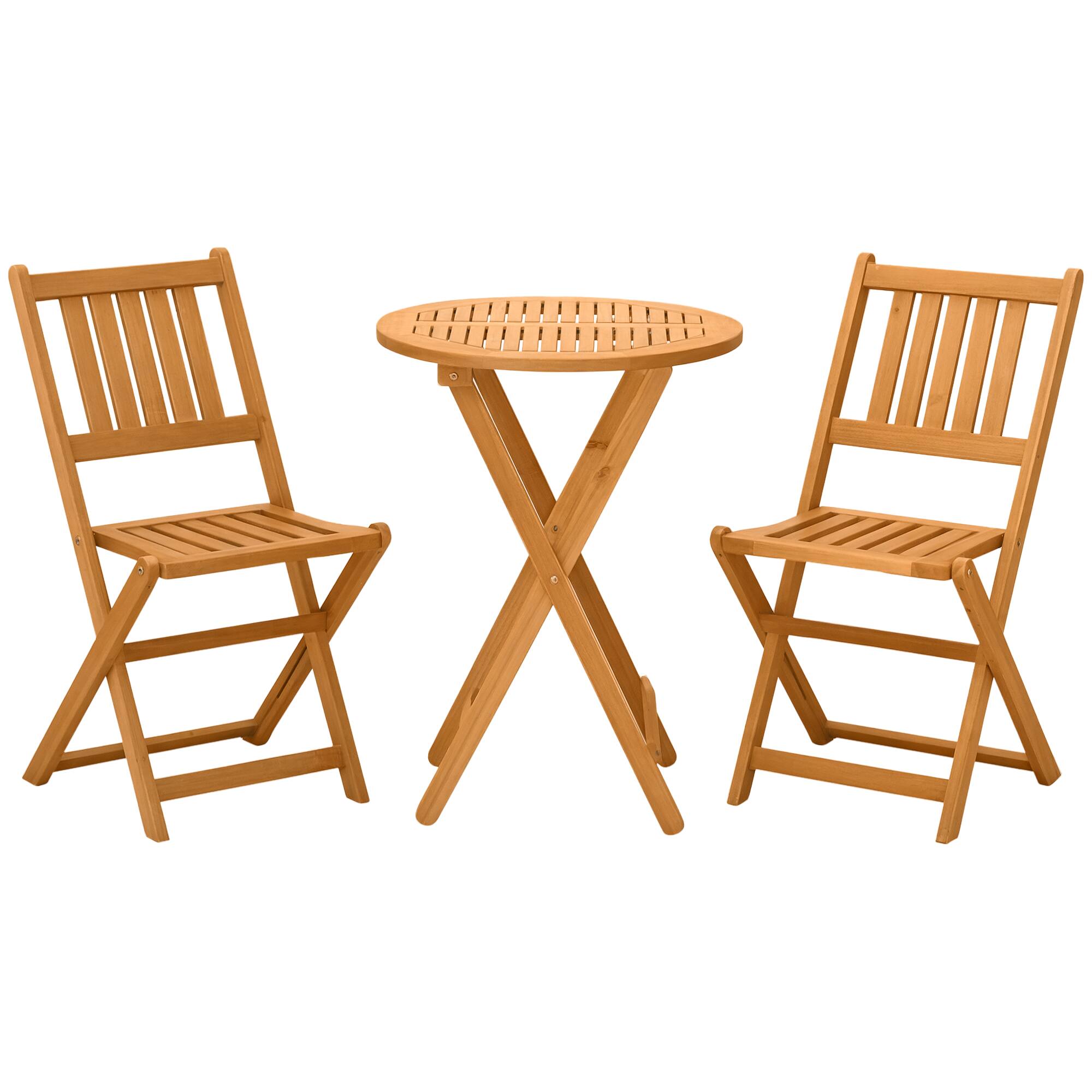 Outsunny - 3-Piece Acacia Wood Bistro Set, Folding Patio Furniture with 2 Folding Chairs and Round Coffee Table - Teak