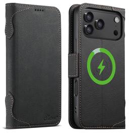 Dteck - for Apple iPhone 17 Pro Max Case Wallet with Card Holder, Matte PU Leather Flip Phone Cover, MagSafe-Compatible - Black