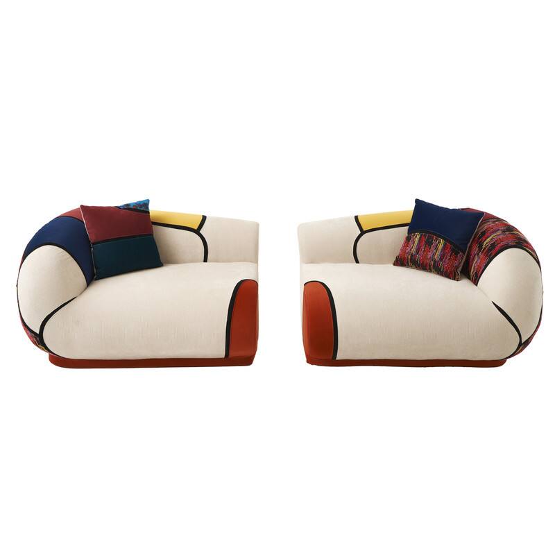 Back. Dyonery - Dyonery 104" Oversized Modern Curved Sofa,Minimalist 4-Seat Chenille Couch for Living Room Apartment,No Assembly - Beige.