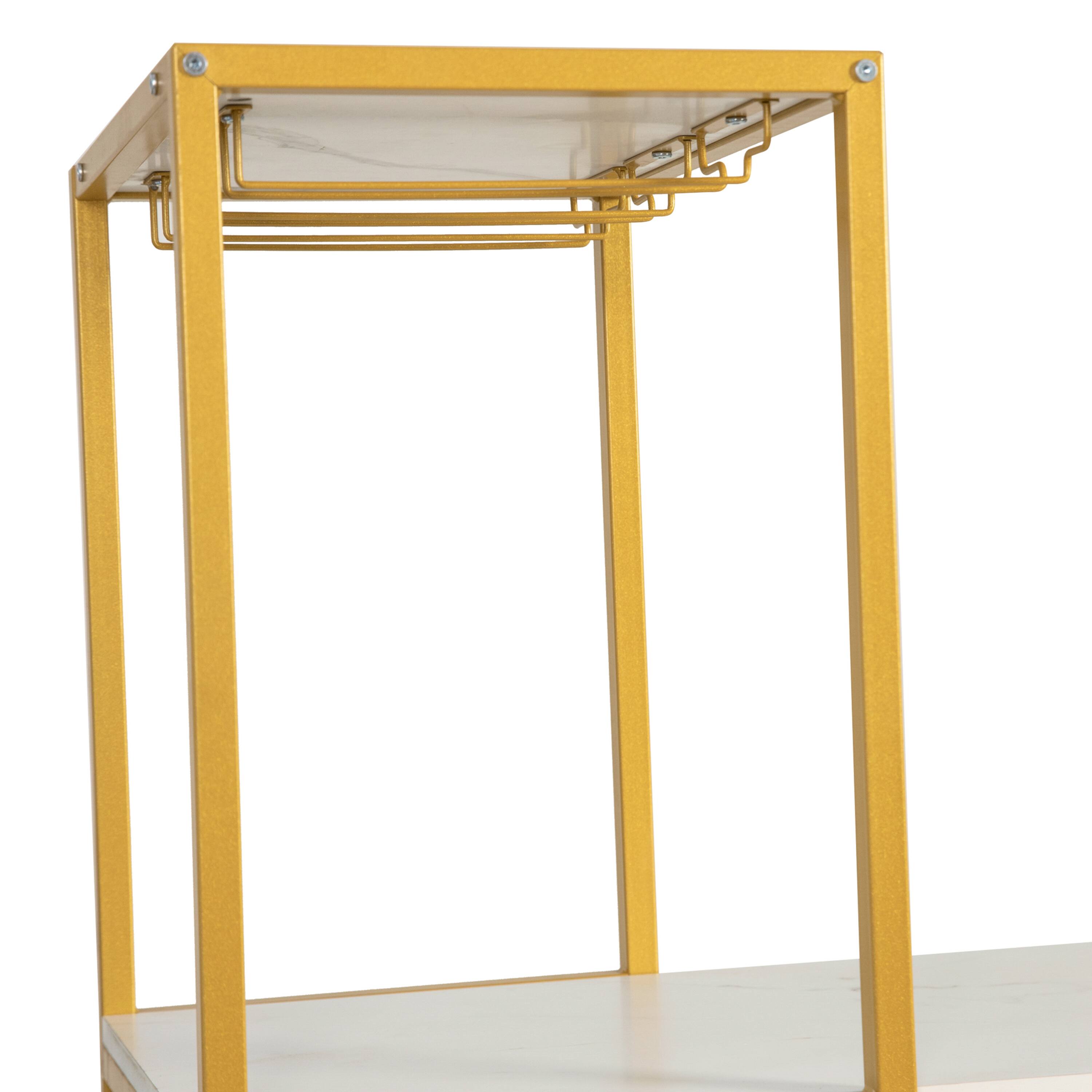 Alt View 8. Emma + Oliver - Modern Freestanding Metal Bar Table with Bottle and Stemware Storage - Marble Top/Gold Frame.