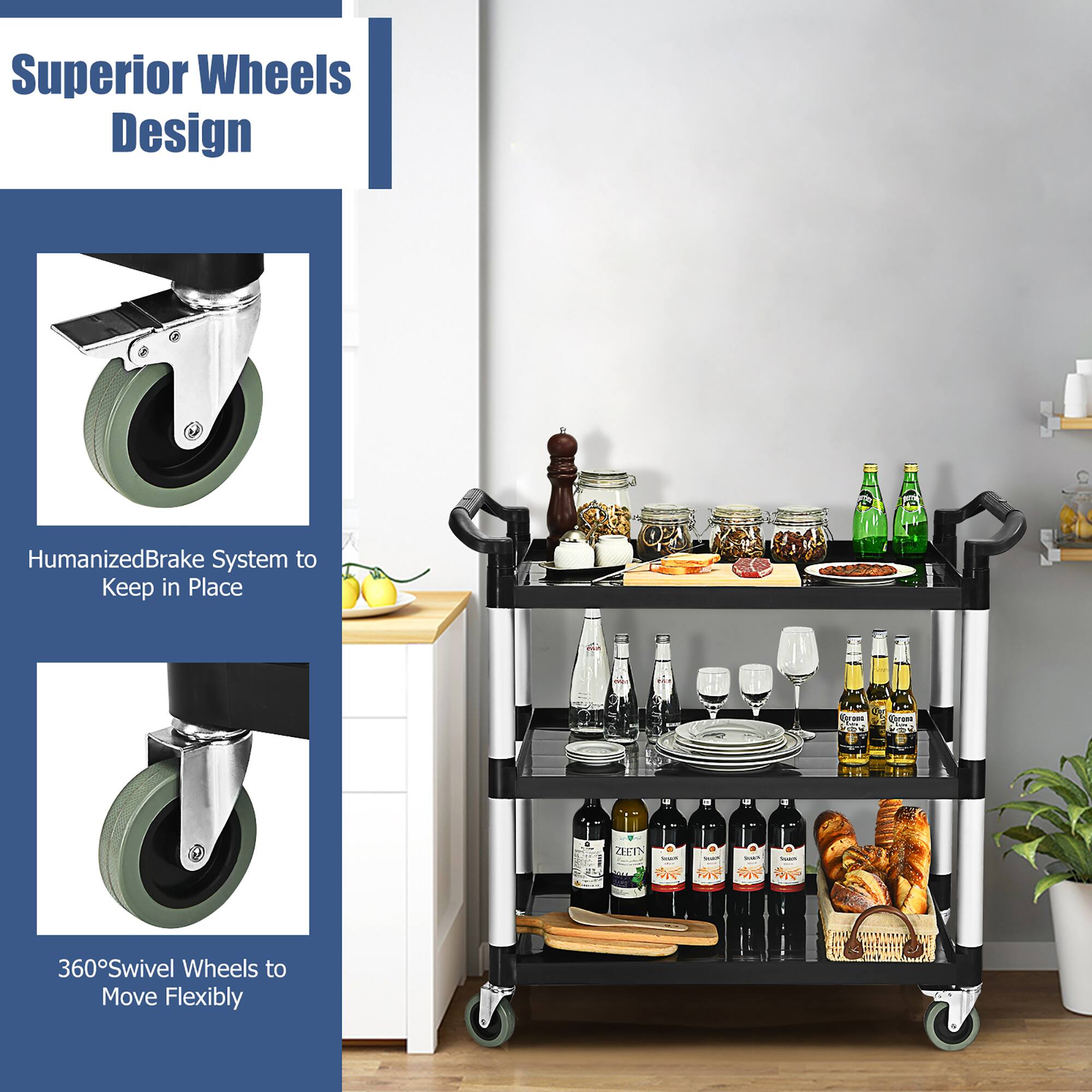 Superior Wheels Design

Humanized Brake System to Keep in Place

360° Swivel Wheels to Move Flexibly
