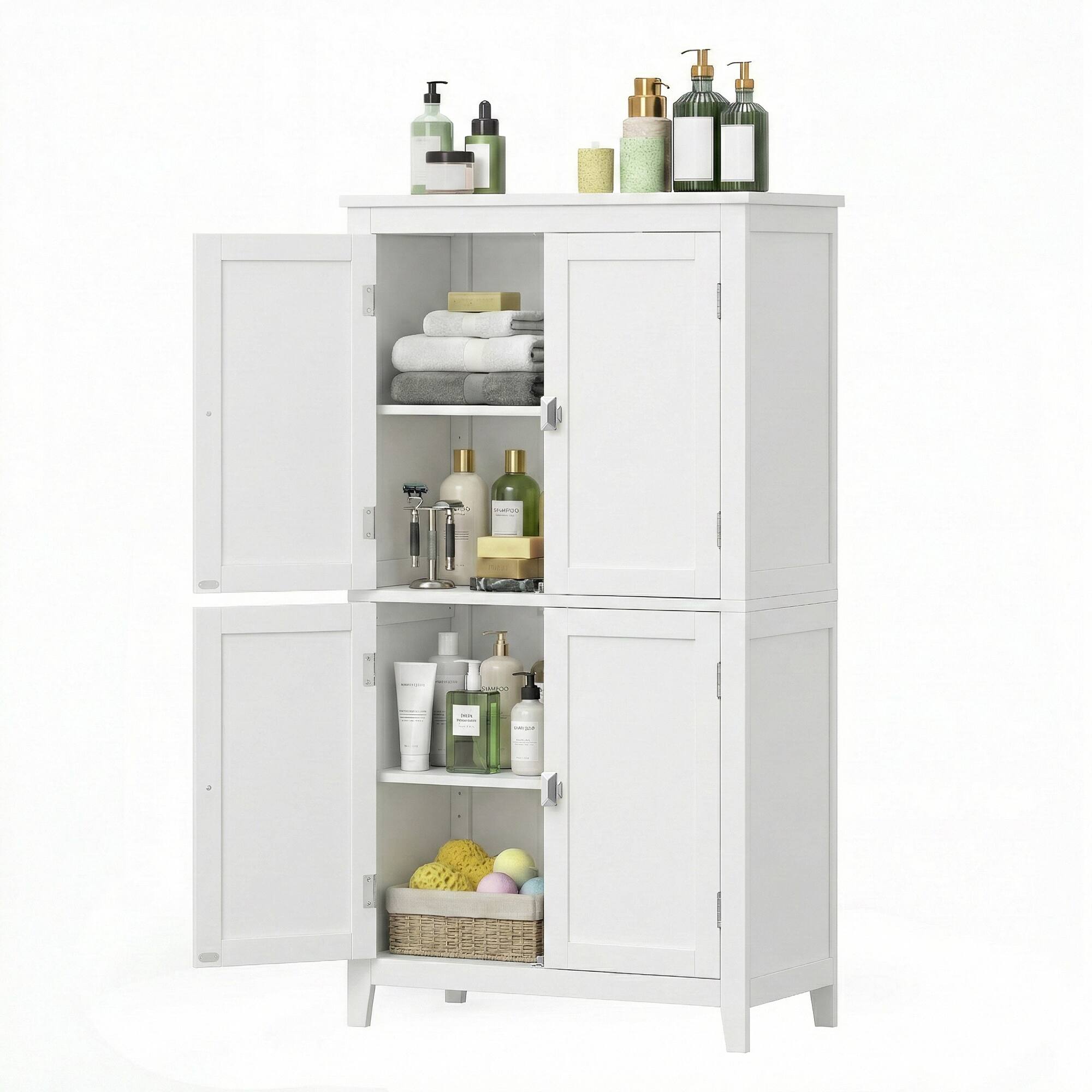 Angle. Songmics Home - Bathroom Floor Storage Cabinet, Bathroom Storage Unit, Cabinet with Doors, Adjustable Shelves, 11.8 x 23.6 x 43.3 Inches - White.