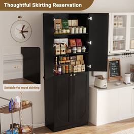 Aheaplus - 80" Tall Arched Storage Cabinet: 4-Door 6-Tier Wooden Pantry w/Adjustable Shelves, Wall-Fit for Home/Office/Kitchen - Black
