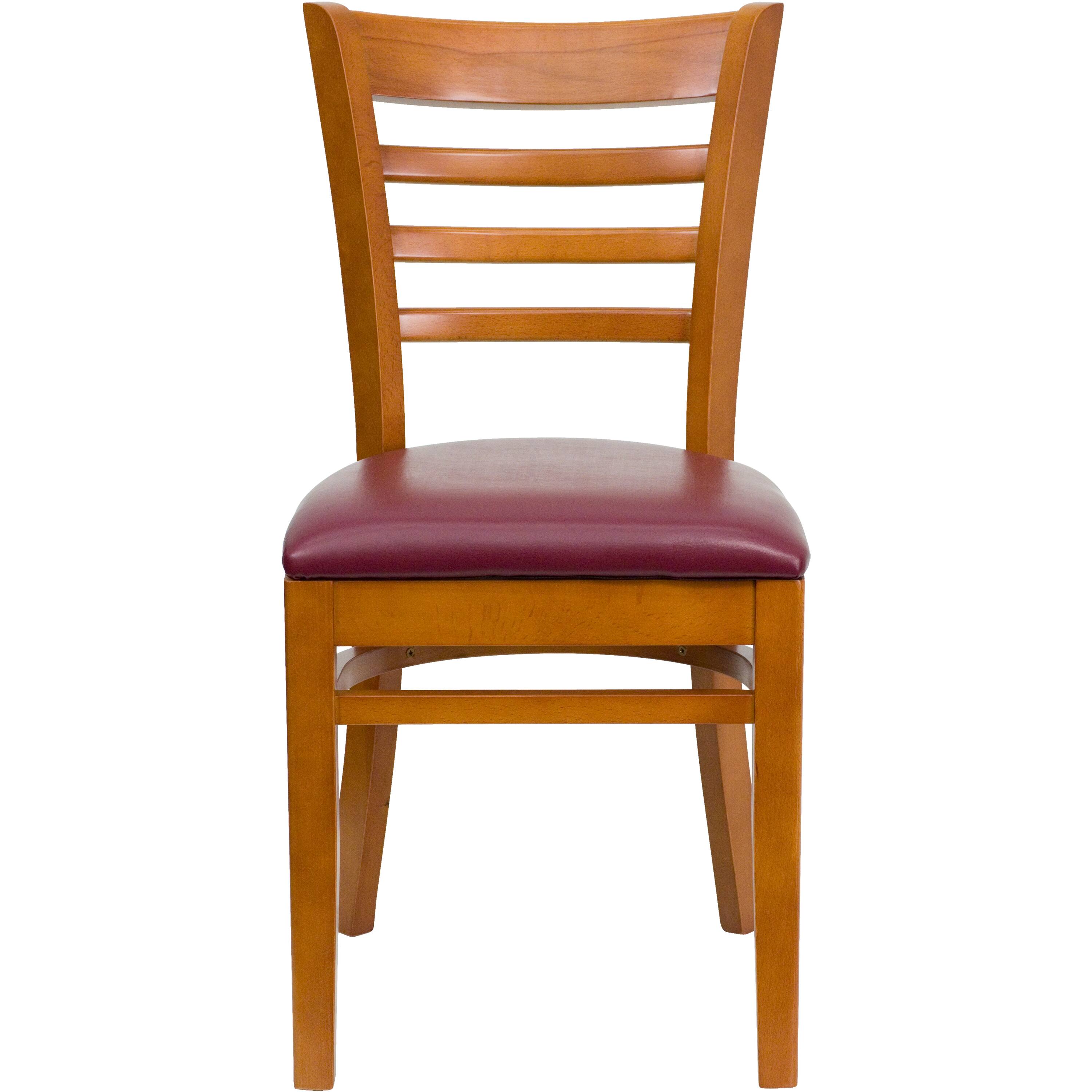 Alt View 6. Emma + Oliver - 2 Pack Ladder Back Wooden Restaurant Chair - Burgundy Vinyl Seat/Cherry Wood Frame.