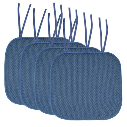 Front. Sweet Home Collection - Honeycomb Memory Foam Non-Slip 16" x 16" Chair Cushion Pad with Ties, 4-Pack - Blue.