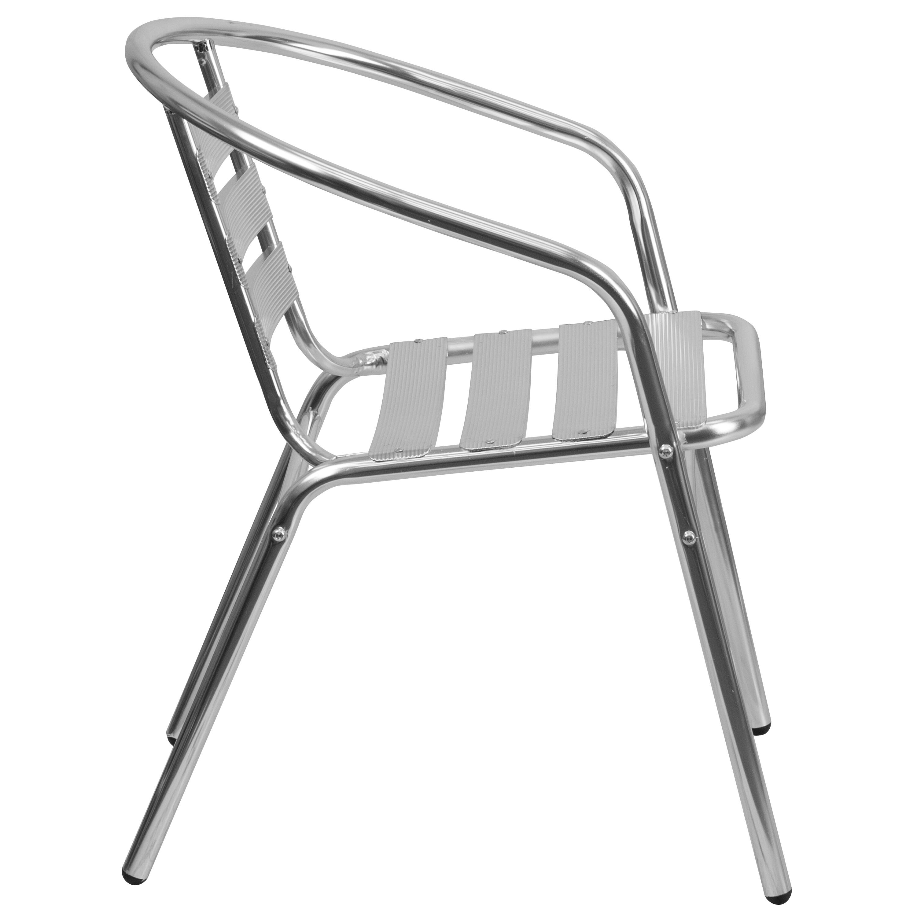 Alt View 7. Emma + Oliver - 4 Pack Aluminum Commercial Indoor-Outdoor Restaurant Stack Chair with Triple Slat Back - Aluminum.