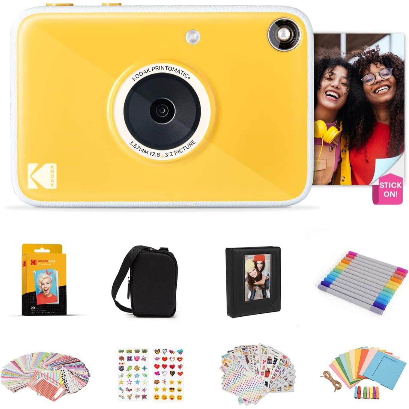 Kodak - Printomatic+ Instant Camera Gift Bundle w/Case, Zink Paper & More - Yellow