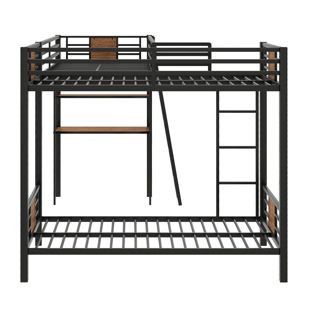 Alt View 6. Loheer - Loheer L-Shaped Twin Over Twin Bunk Bed with Loft Bed Desk and Shelves Black Metal - Black.