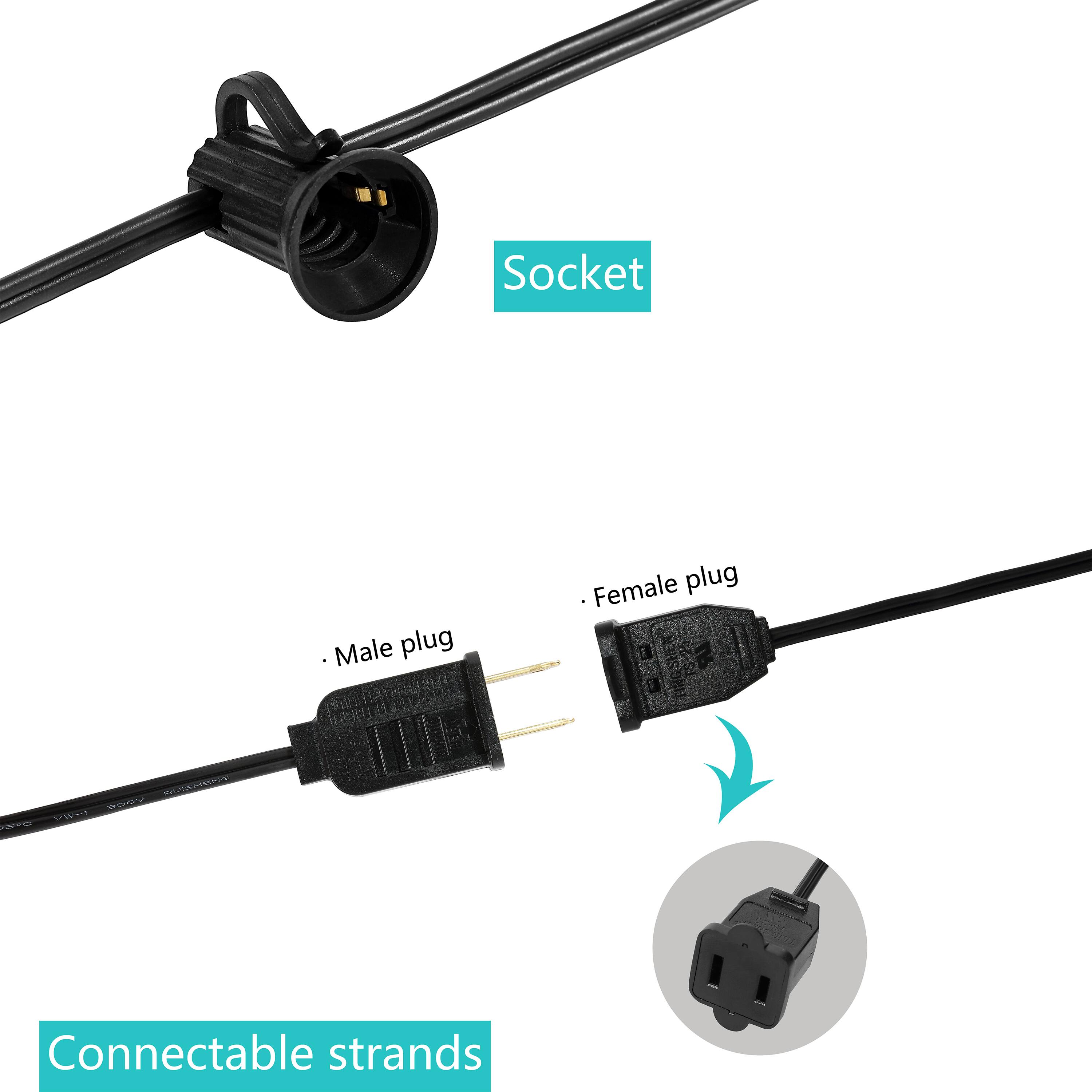 Socket  
Male plug  
Female plug  
Connectable strands