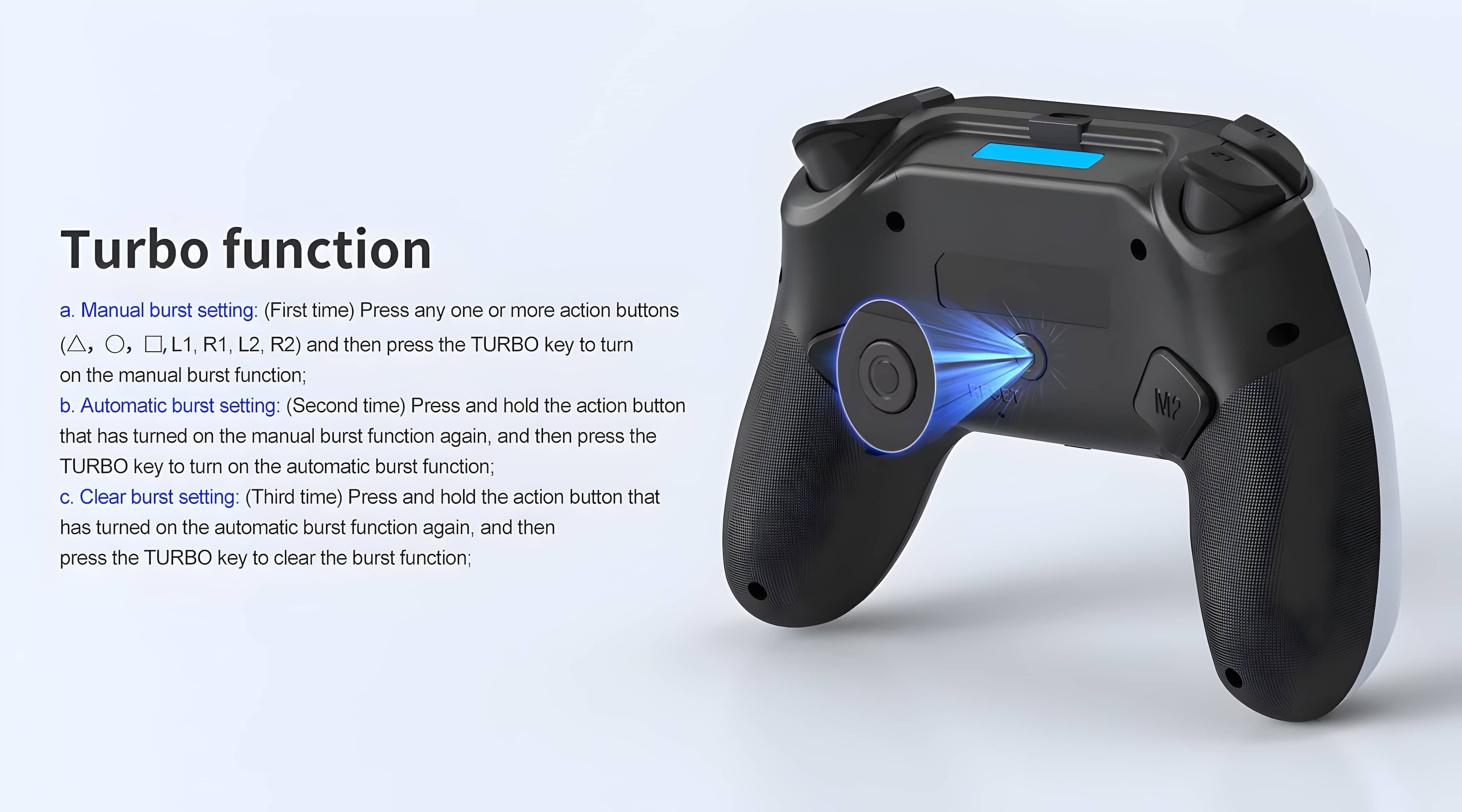 Cluzine PS5 Style Wireless Controller, Asymmetric Vibration, Turbo