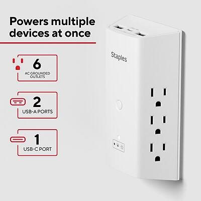 Powers multiple devices at once

- 6 AC GROUNDED OUTLETS
- 2 USB-A PORTS
- 1 USB-C PORT