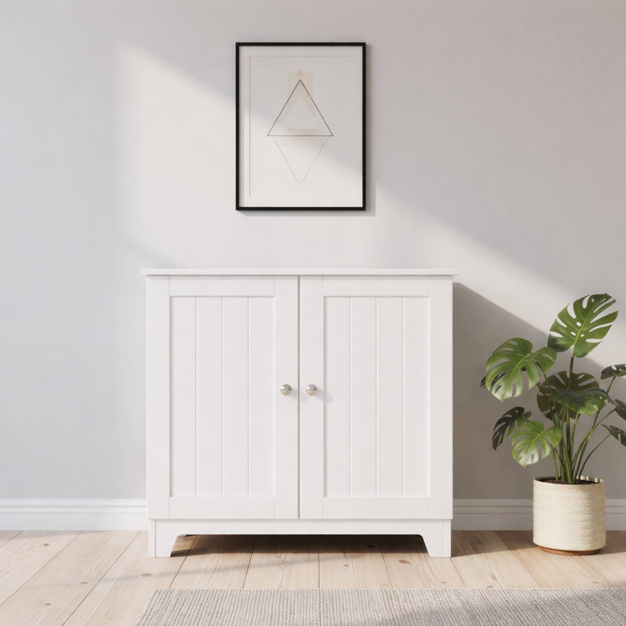 Alt View 2. Redmon - Redmon Double Door Freestanding Floor Cabinet, Modern Wooden Furniture, White - White.