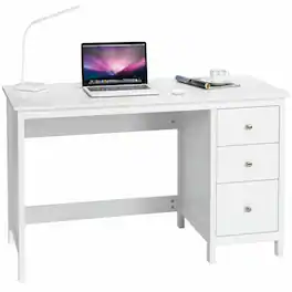 Pefilos - 3-Drawer Home Office Study Computer Desk with Spacious Desktop- Office Desk, Gaming Computer Desks for Study - White