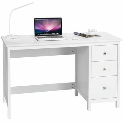 Front. Pefilos - 3-Drawer Home Office Study Computer Desk with Spacious Desktop-White, Office Desk, Gaming Computer Desks for Study - White.