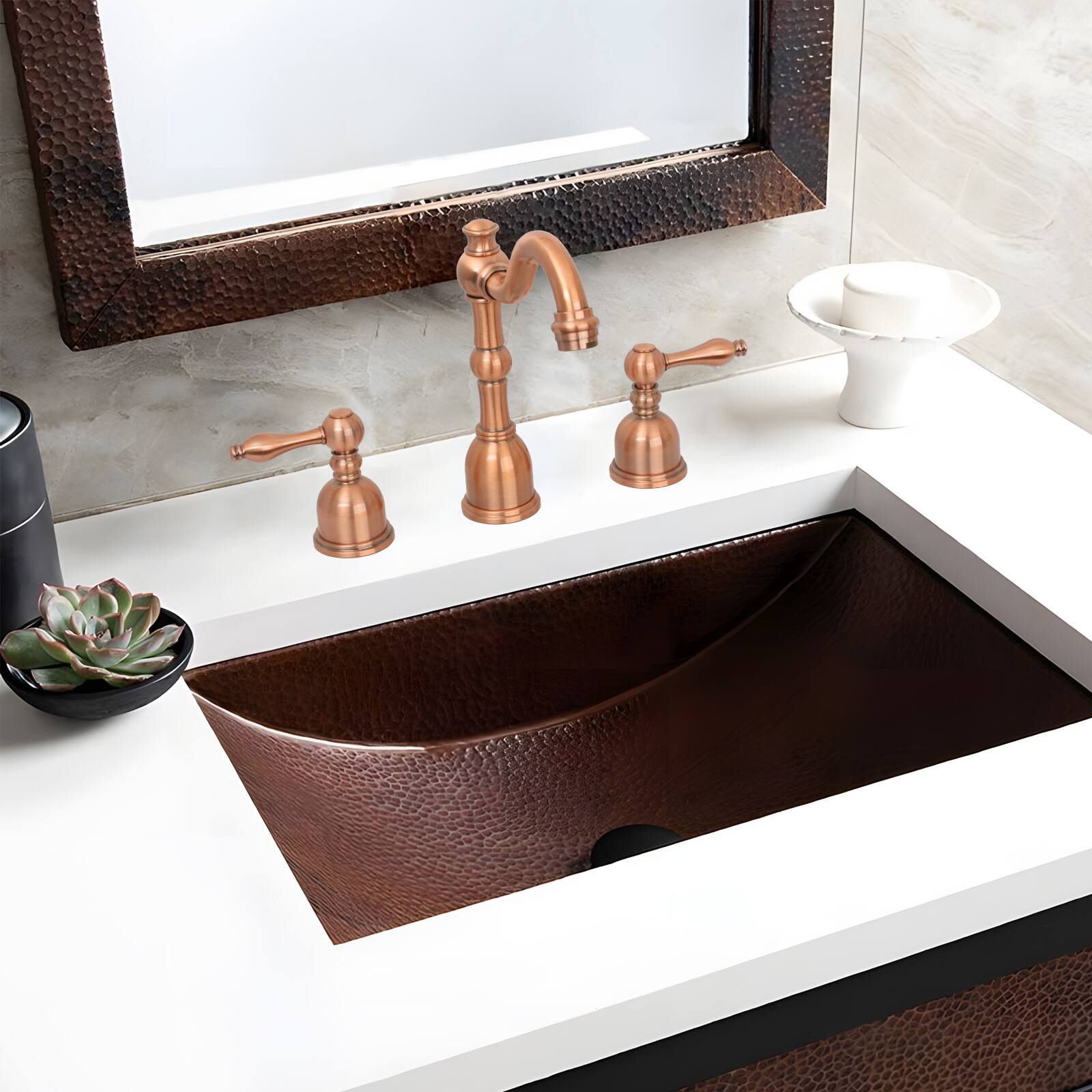 Alt View 3. Akicon - Akicon 8 inch Two-Handles Widespread Bathroom Sink Faucet in Copper - Copper.