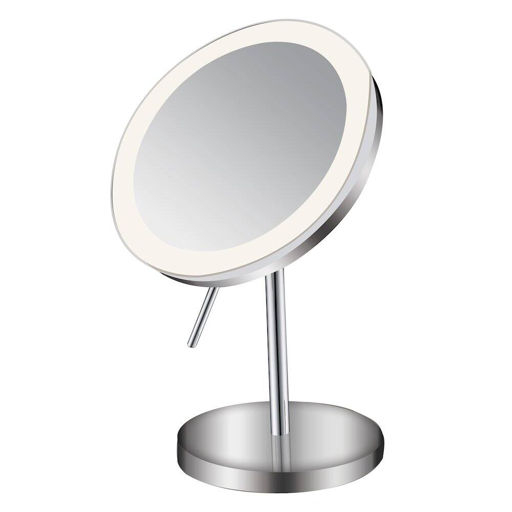 Front. Whitehaus - Round Freestanding Led 5X Magnified Mirror - Silver.
