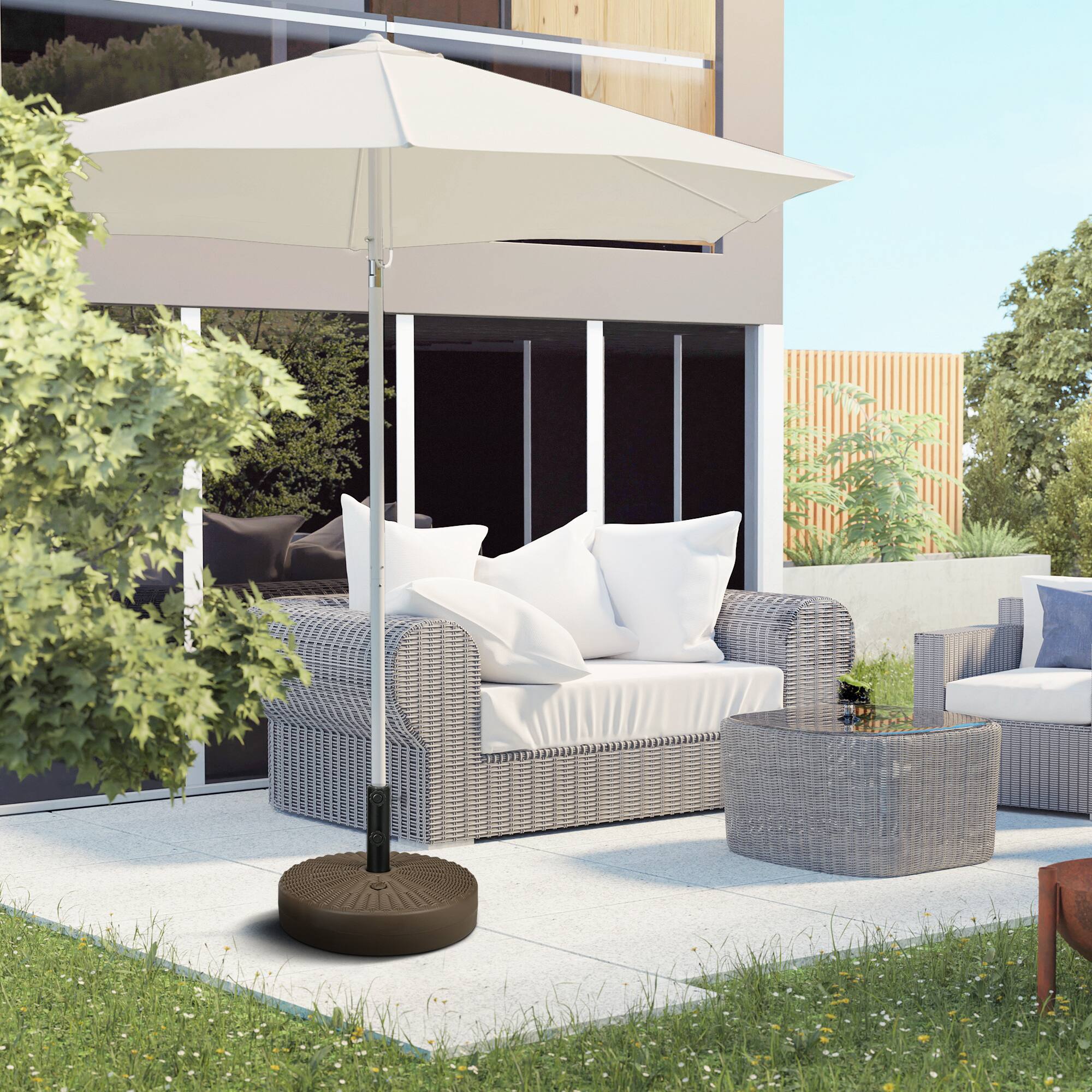 Alt View 1. Outsunny - Stand for 1.5" or 2" Umbrella Poles, Round Fillable Umbrella Base for Outdoor, Lawn - Brown.