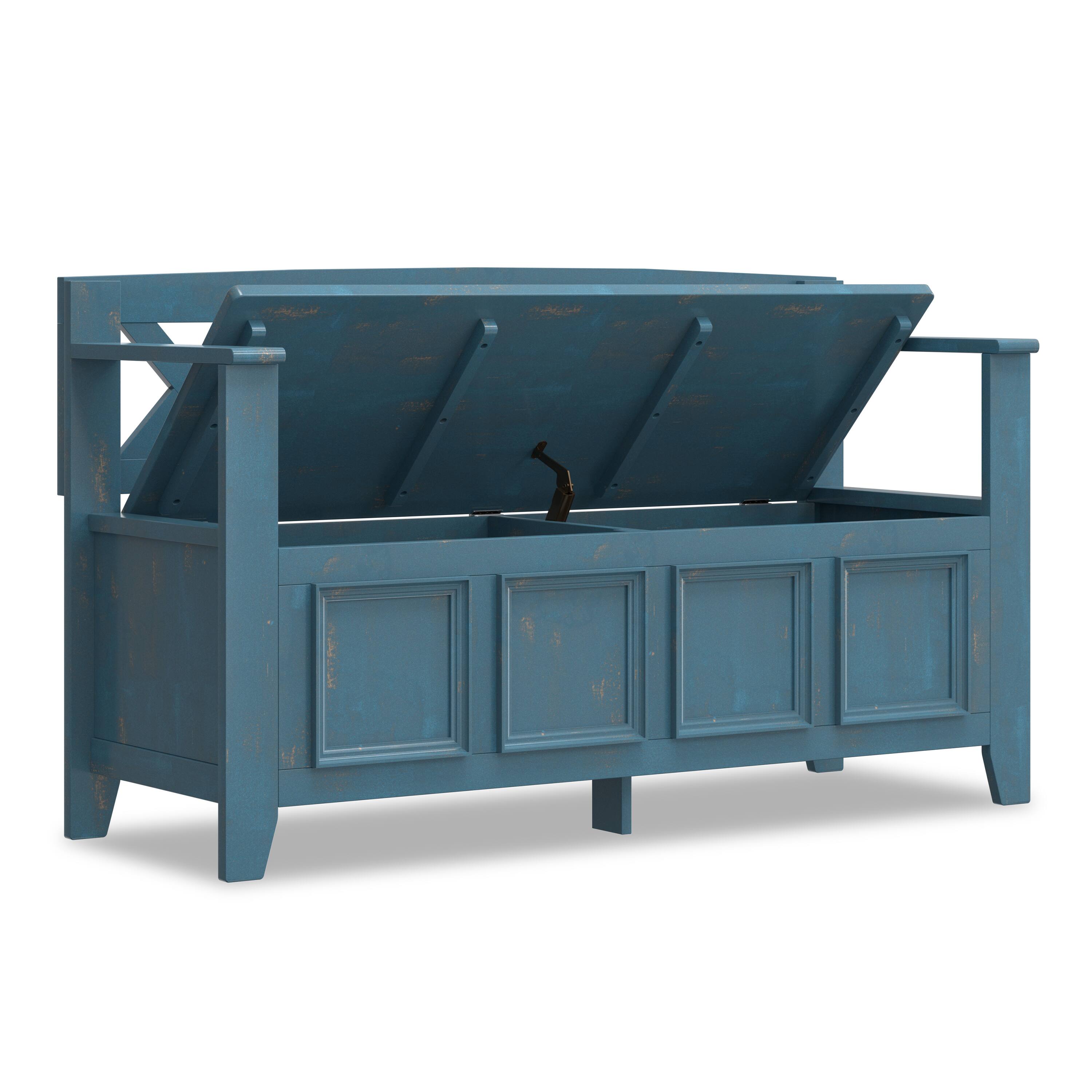 Back. Simpli Home - Amherst 48 inch Wide Solid Wood Transitional Entryway Bench in Distressed Coastal Blue - Distressed Coastal Blue.