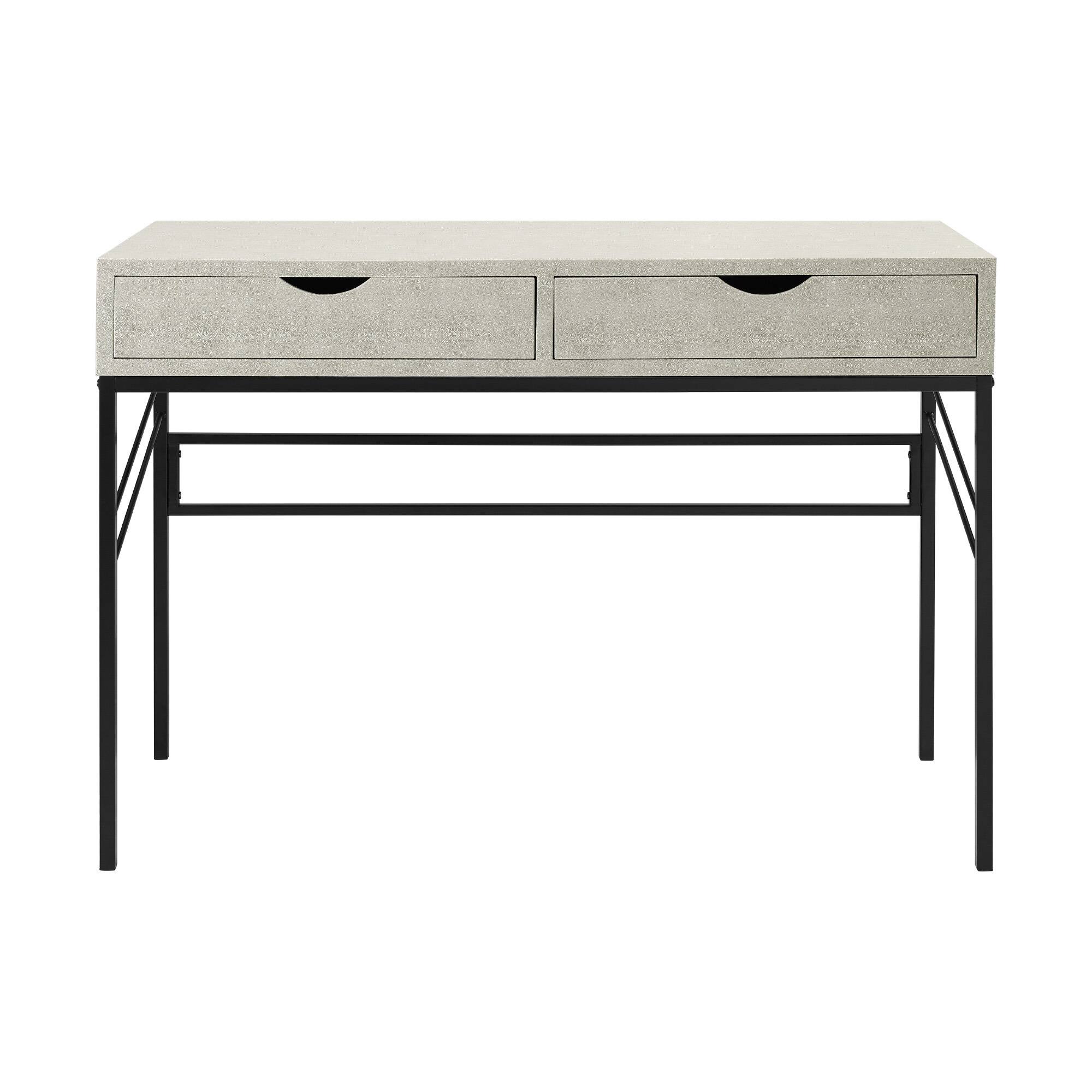 Back. Spaco - Contemporary Faux Shagreen Writing Desk - Off White.
