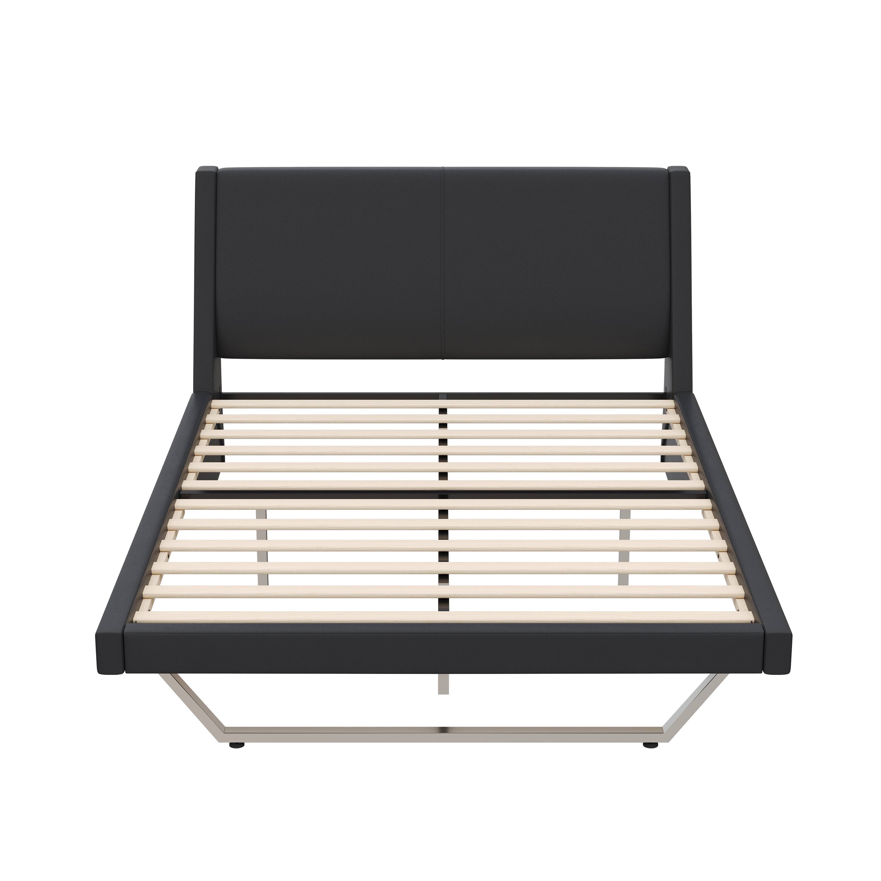 Back. Whisen - Queen Size Upholstered Platform Bed Frame with Trapezoidal-Shaped Leg for Bedroom - Black.