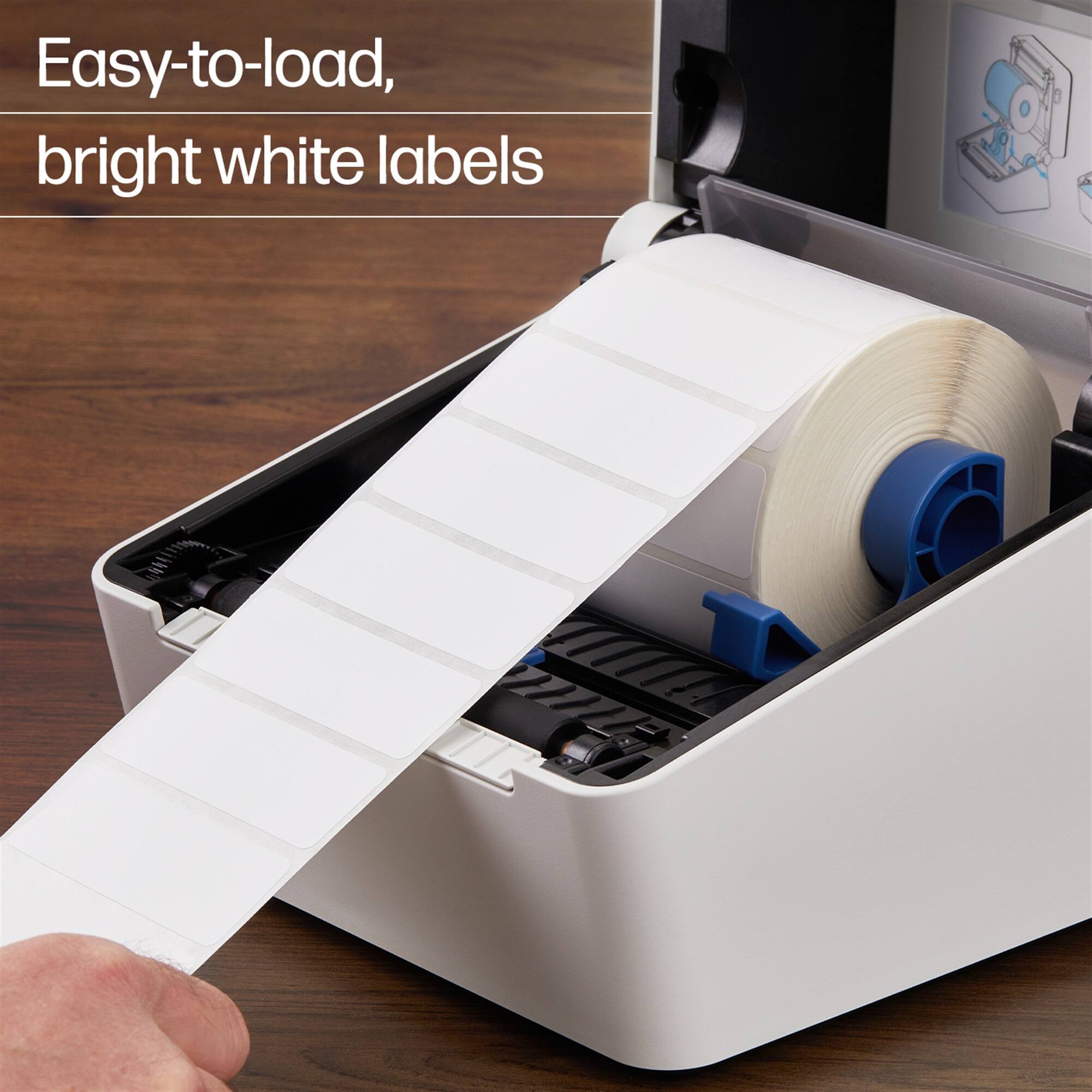 Easy-to-load, bright white labels