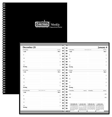 Sure, here is the corrected and grouped text from the image:

---

**Cover:**
- RECYCLED Weekly
- Appointment Planner

**December 29:**
- Monday
- Tuesday
- Wednesday
- Thursday
- Friday
- Saturday
- Sunday

**January 4:**
- Monday
- Tuesday
- Wednesday
- Thursday
- Friday
- Saturday
- Sunday

**Bottom Section:**
- 12:00 AM
- 1:00 AM
- 2:00 AM
- 3:00 AM
- 4:00 AM
- 5:00 AM
- 6:00 AM
- 7:00 AM
- 8:00 AM
- 9:00 AM
- 10:00 AM
- 11:00 AM
- 12:00 PM
- 1:00 PM
- 2:00 PM
- 3:00 PM
- 4:00 PM
- 5:00 PM
- 6:00 PM
- 7:00 PM
- 8