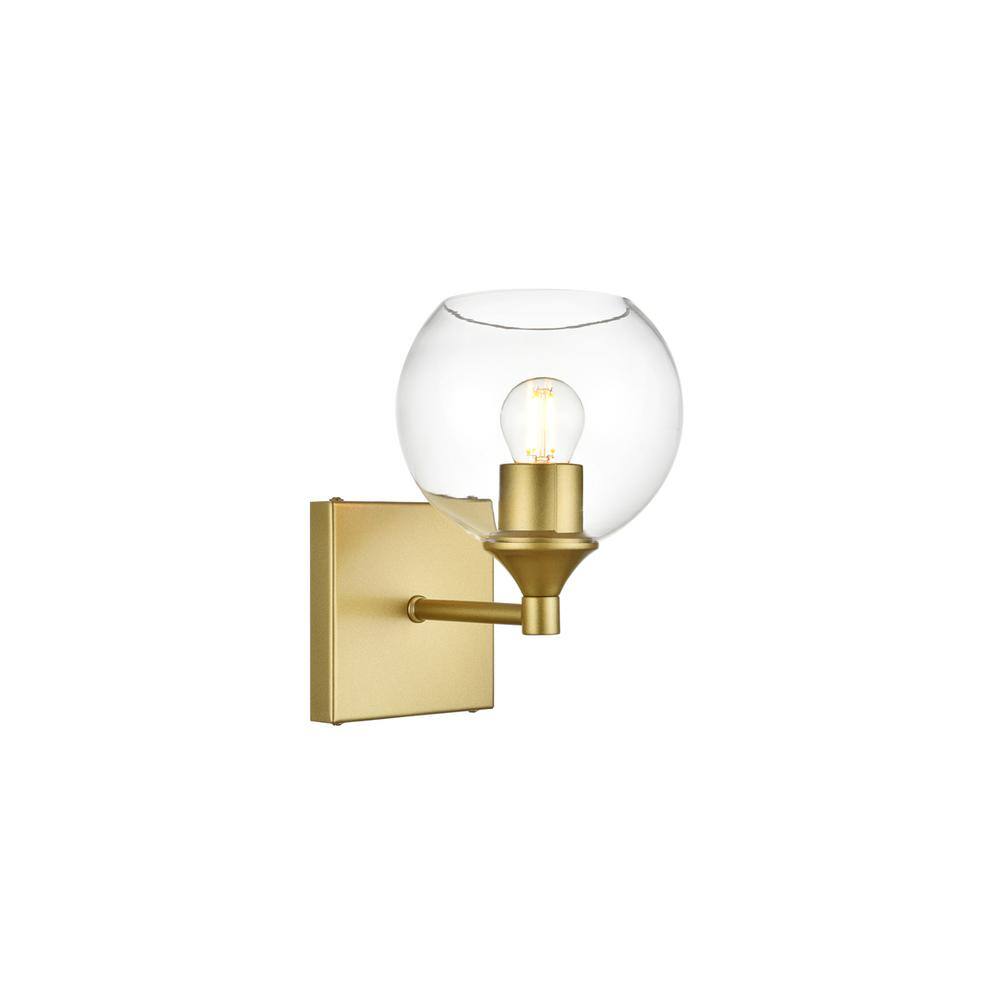 Back. Living District - Foster 1 light Brass and Clear Bath Sconce - Brass And Clear.