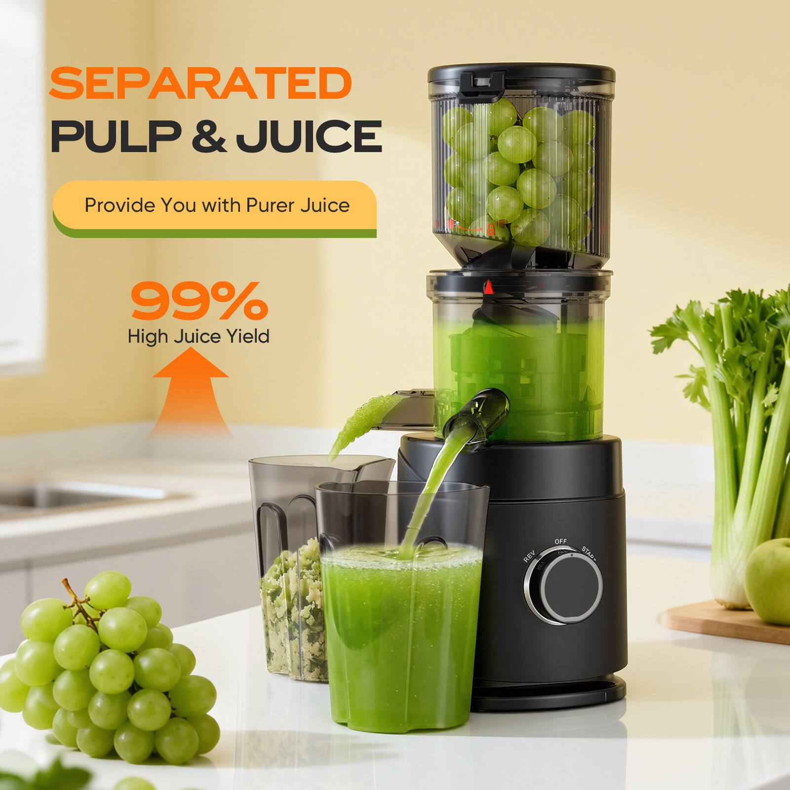 SEPARATED PULP & JUICE  
Provide You with Purer Juice  

99% High Juice Yield