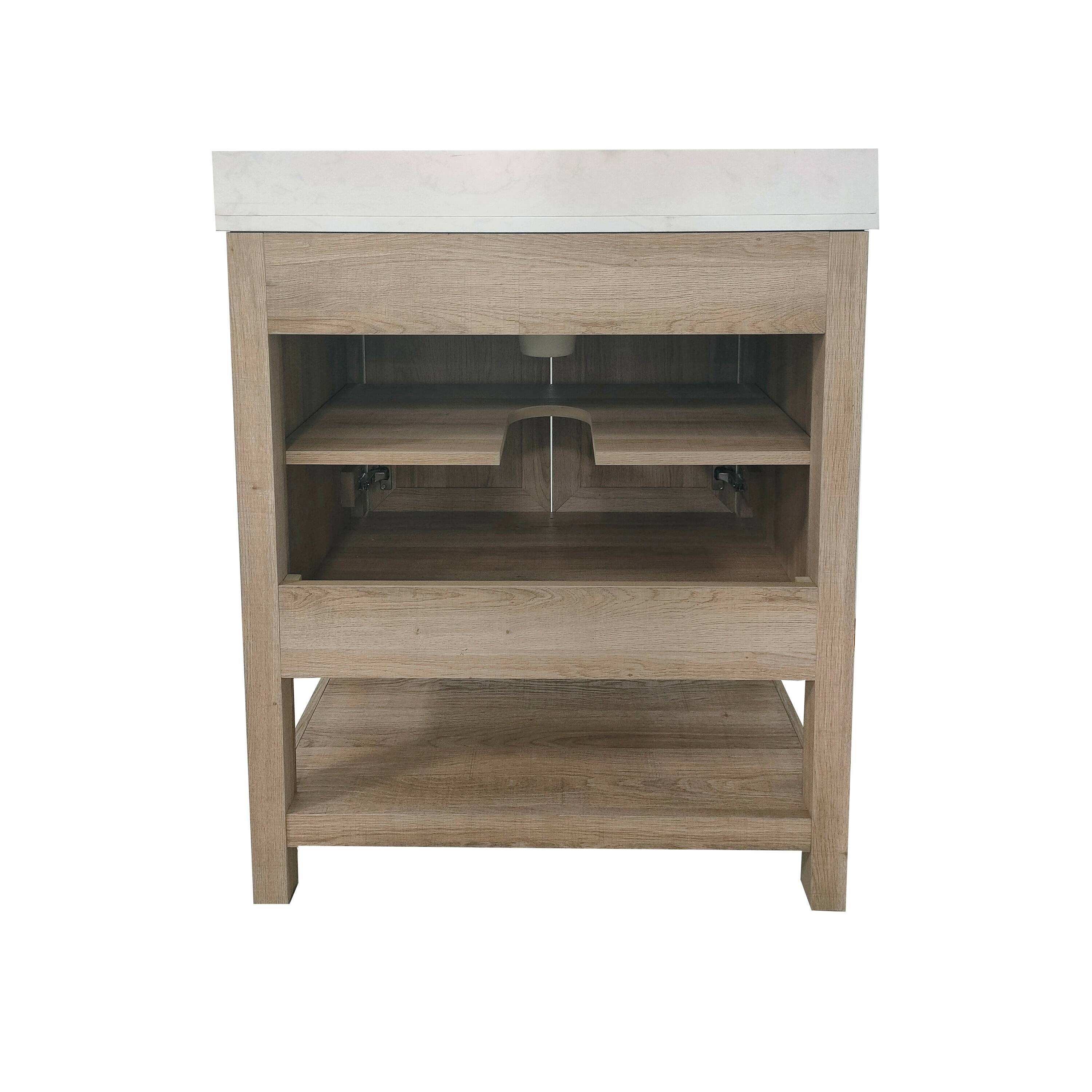 Alt View 7. Emma + Oliver - Vesta Bathroom Vanity, Single Sink Cabinet with 2 Soft Close Doors and Open Shelf, Carrara Marble Finish Countertop - Brown.