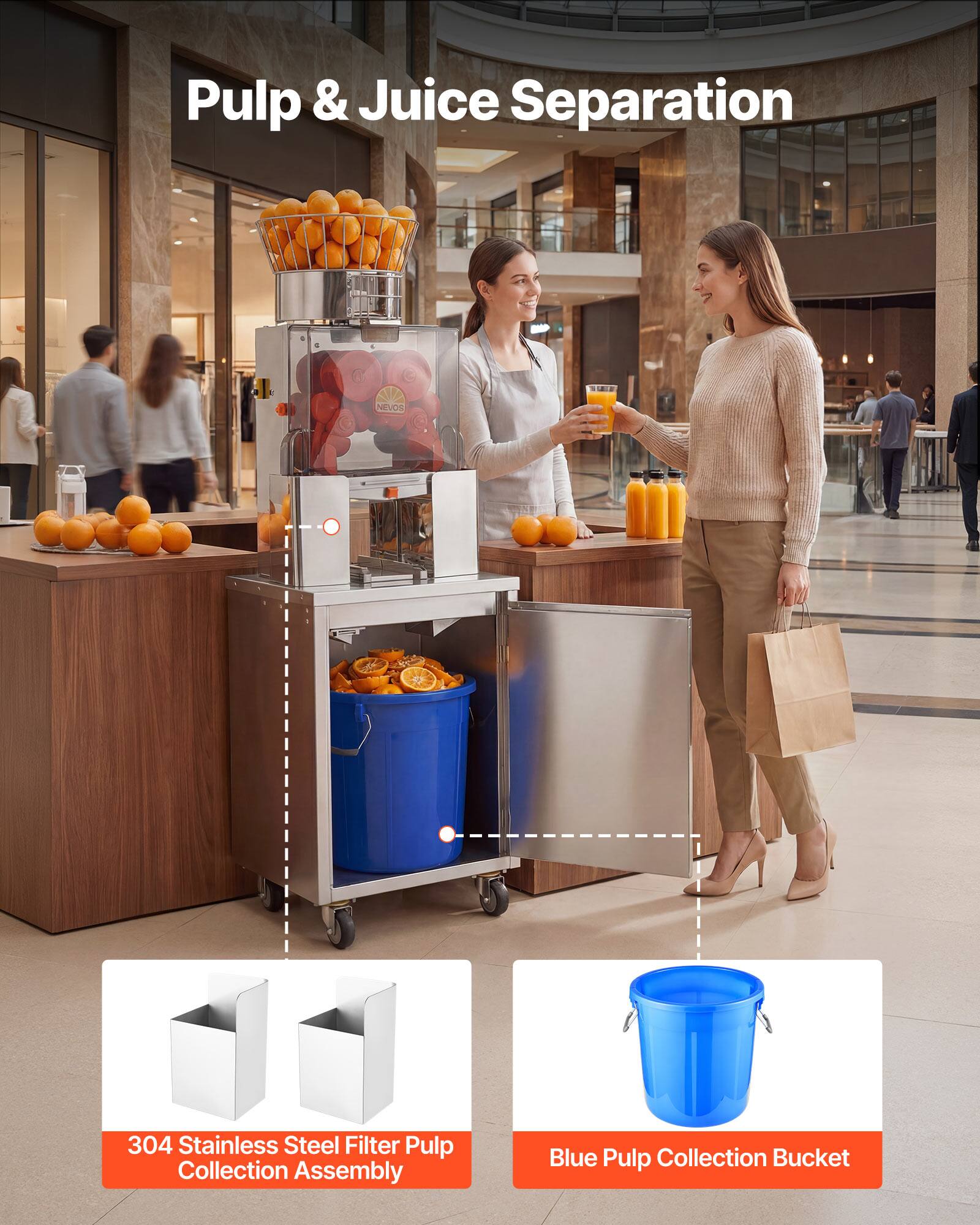 Pulp & Juice Separation  
NEVOR 304 Stainless Steel Filter Pulp Collection Assembly  
Blue Pulp Collection Bucket
