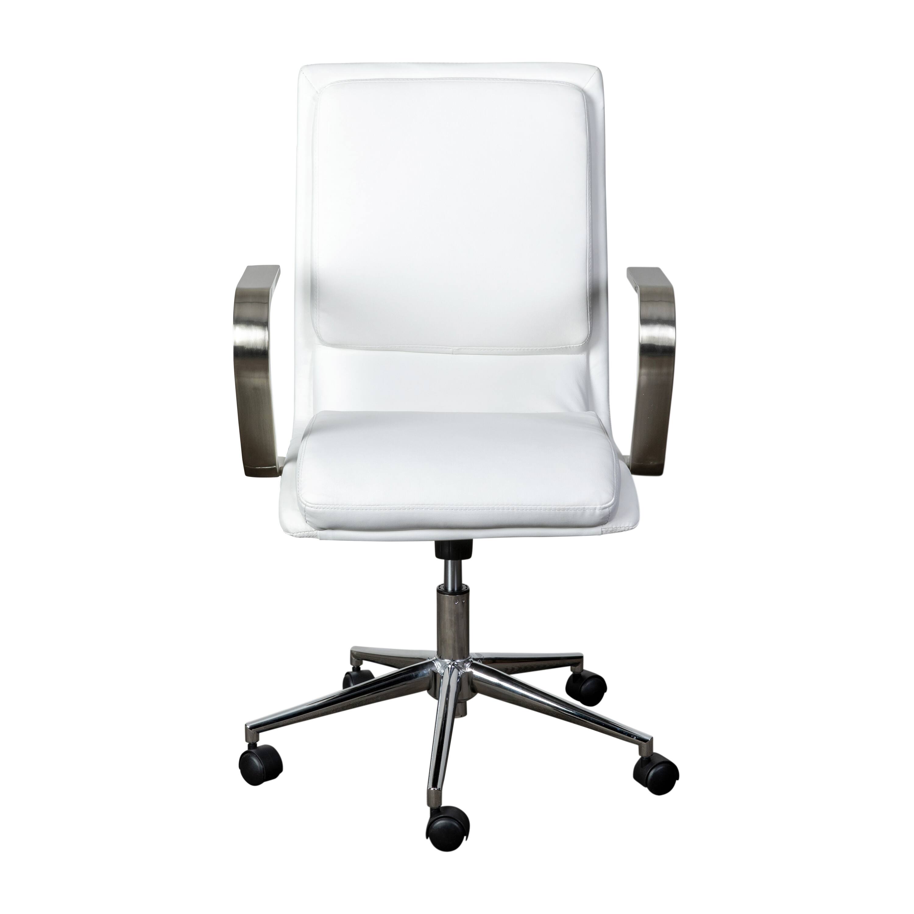Alt View 9. Emma + Oliver - Ziva Modern Upholstered Mid-Back Home Office Chair with Arms and 5 Star Base - White LeatherSoft/Chrome Frame.