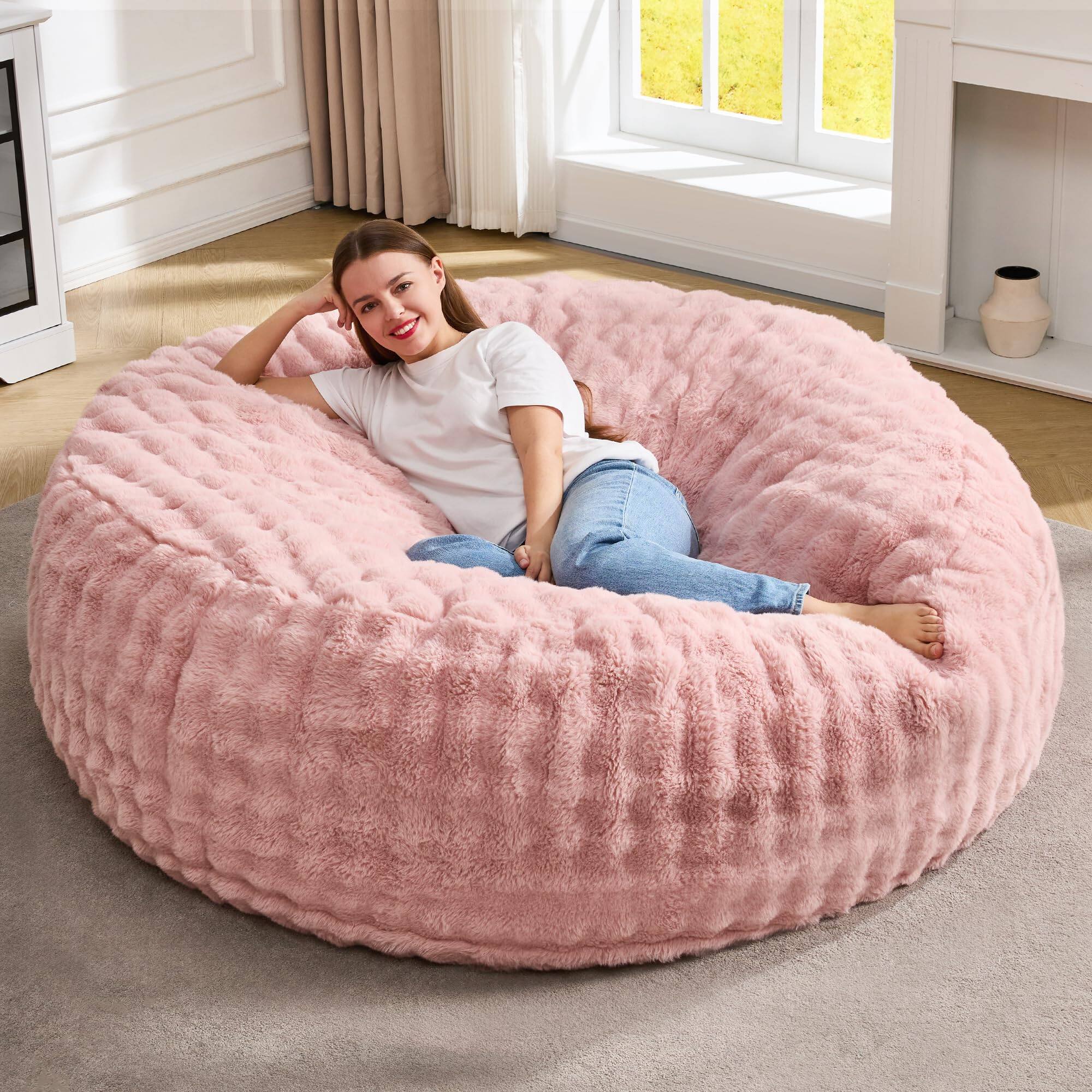 Front. PO3TICJUNKI3 - Bean Bag Chairs Beanbag Chair With Filler Adult Bags Fluffy Machine Washable Cover Giant For Adults 36 X 36 22 - Pink.