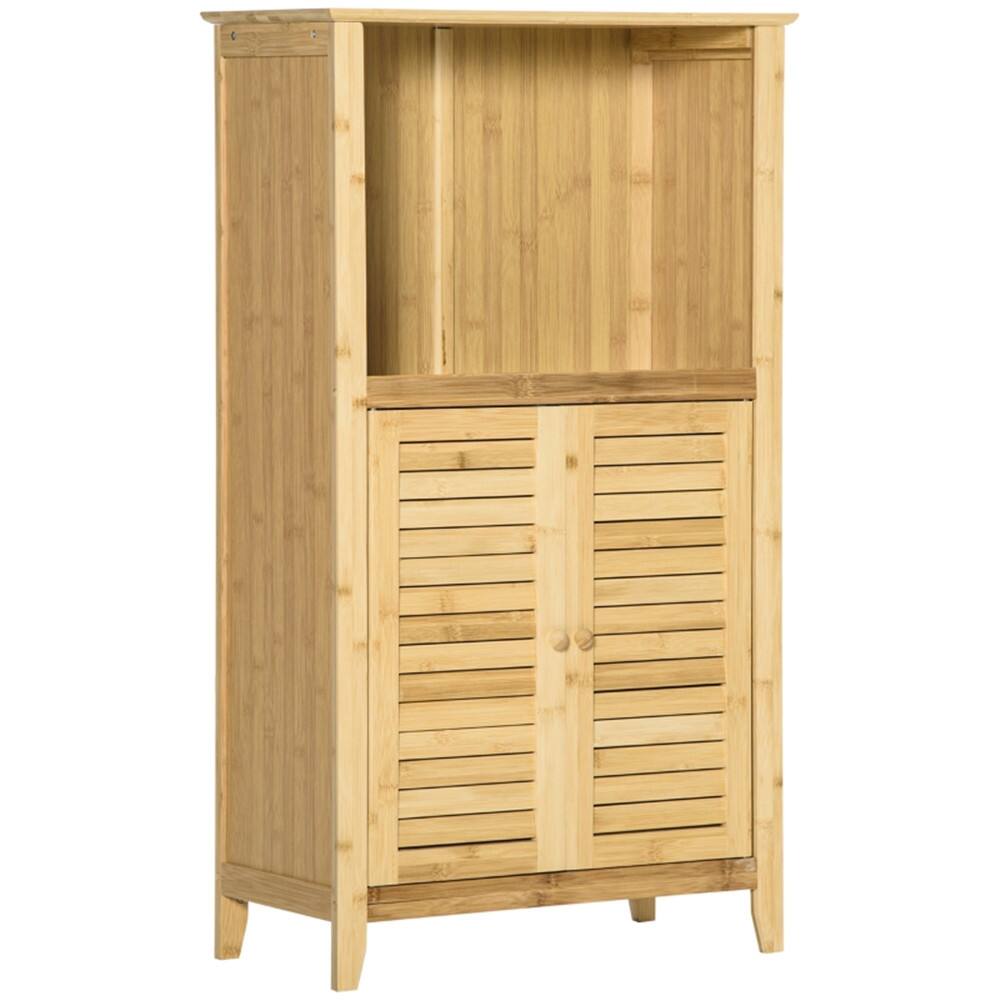 Front. SlickBlue - Freestanding Bathroom Floor Cabinet with Storage Shelves and Doors - Natural.