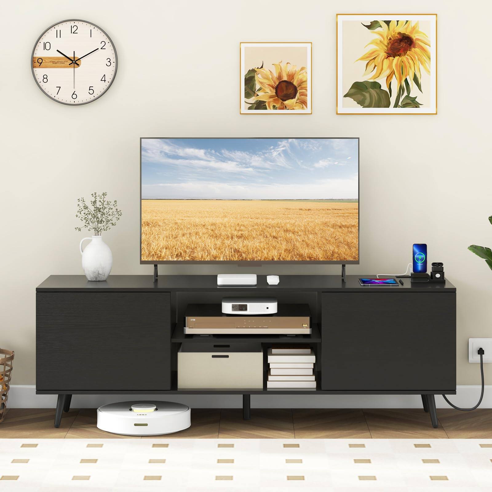 Alt View 1. Ecooso - TV Stand with Power Outlets and Adjustable Shelf for 60 Inch TV - Black.