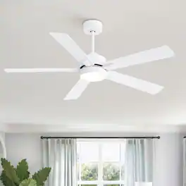 Breezary - 52" Modern Indoor Ceiling Fan with LED Light, 5 Reversible Plywood Blades, 6-Speed DC Motor, Remote, Timer, 5" Downrod - White
