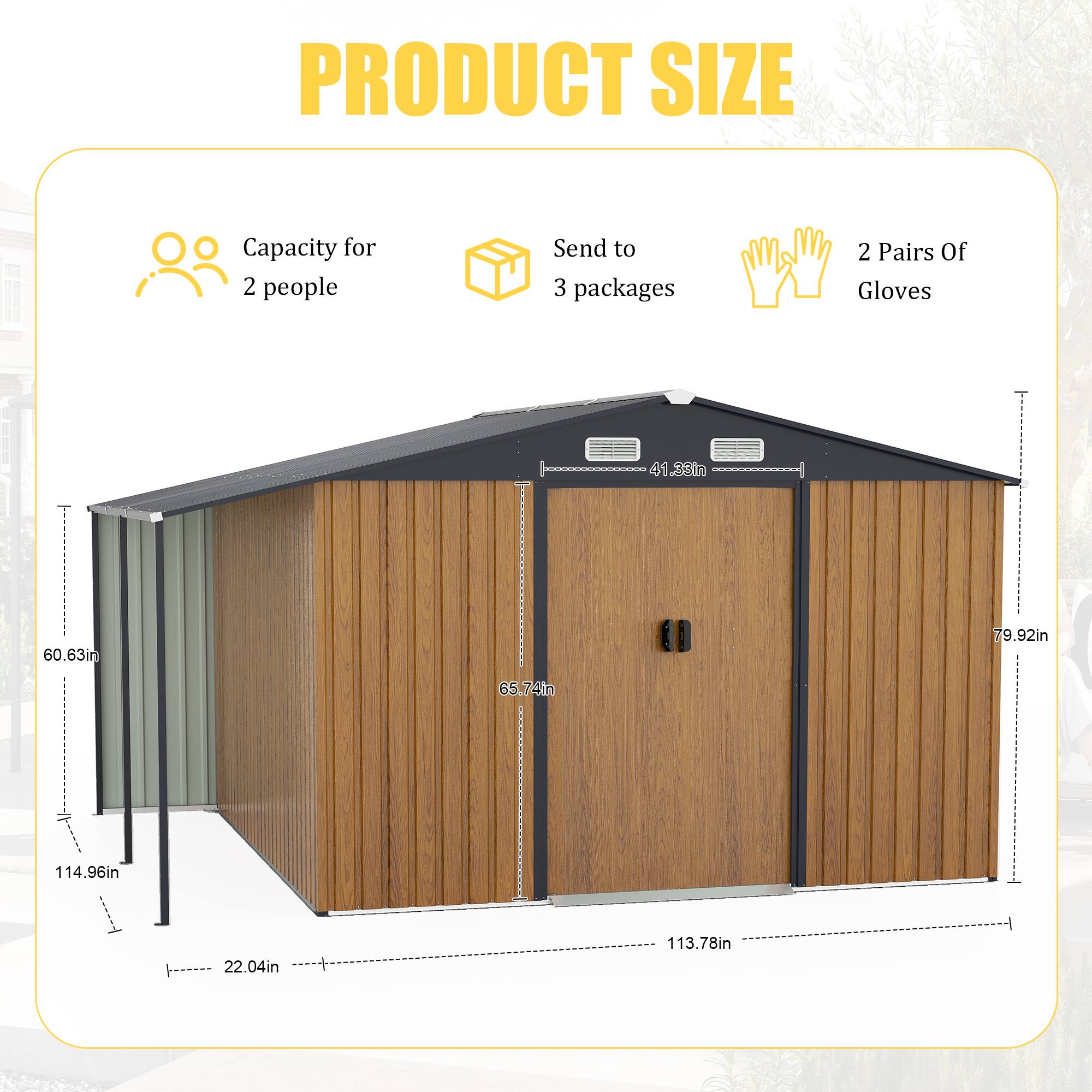 Alt View 10. Mondawe - 10x12 Ft Outdoor Storage Shed with Dual-Zone Design for Tools and Firewood and Window - Yellow.