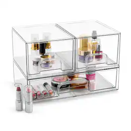 Sorbus - 3 Piece Acrylic Drawer Organizers - Makeup Case Pull-Out Drawers (4.4’’ Tall and 12.1’’ Wide) - Clear