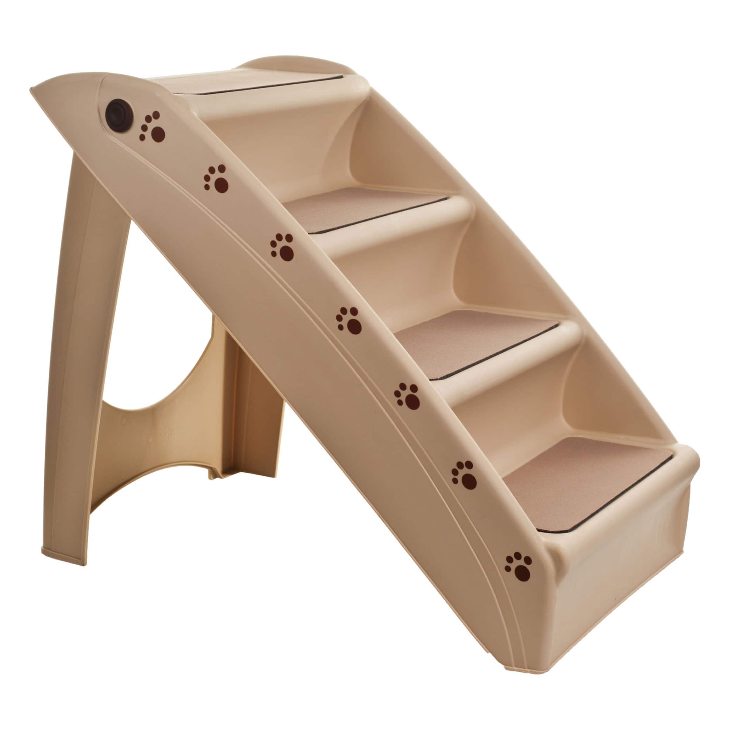 PetMaker - Dog Stairs for Small Dogs Foldable 4 Step Heavy Duty Non-Slip Pet Stairs High Bed, Couch or Car Pet Steps, 19.5” Tall - Tan