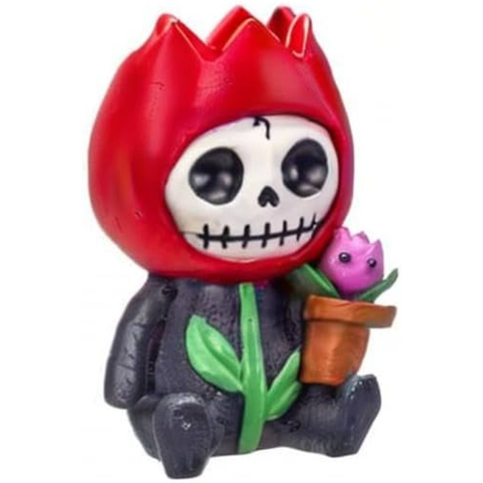 Left. Pacific Trading - Furrybones Tully Skeleton in Flower Costume Figurine - Red.