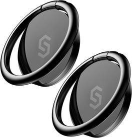 Syncwire - Adhesive Phone Ring Holder 2-Pack, Cell Phone Grip Ring Stand, 360° Rotation, All Metal Finger Ring Kickstand - Black