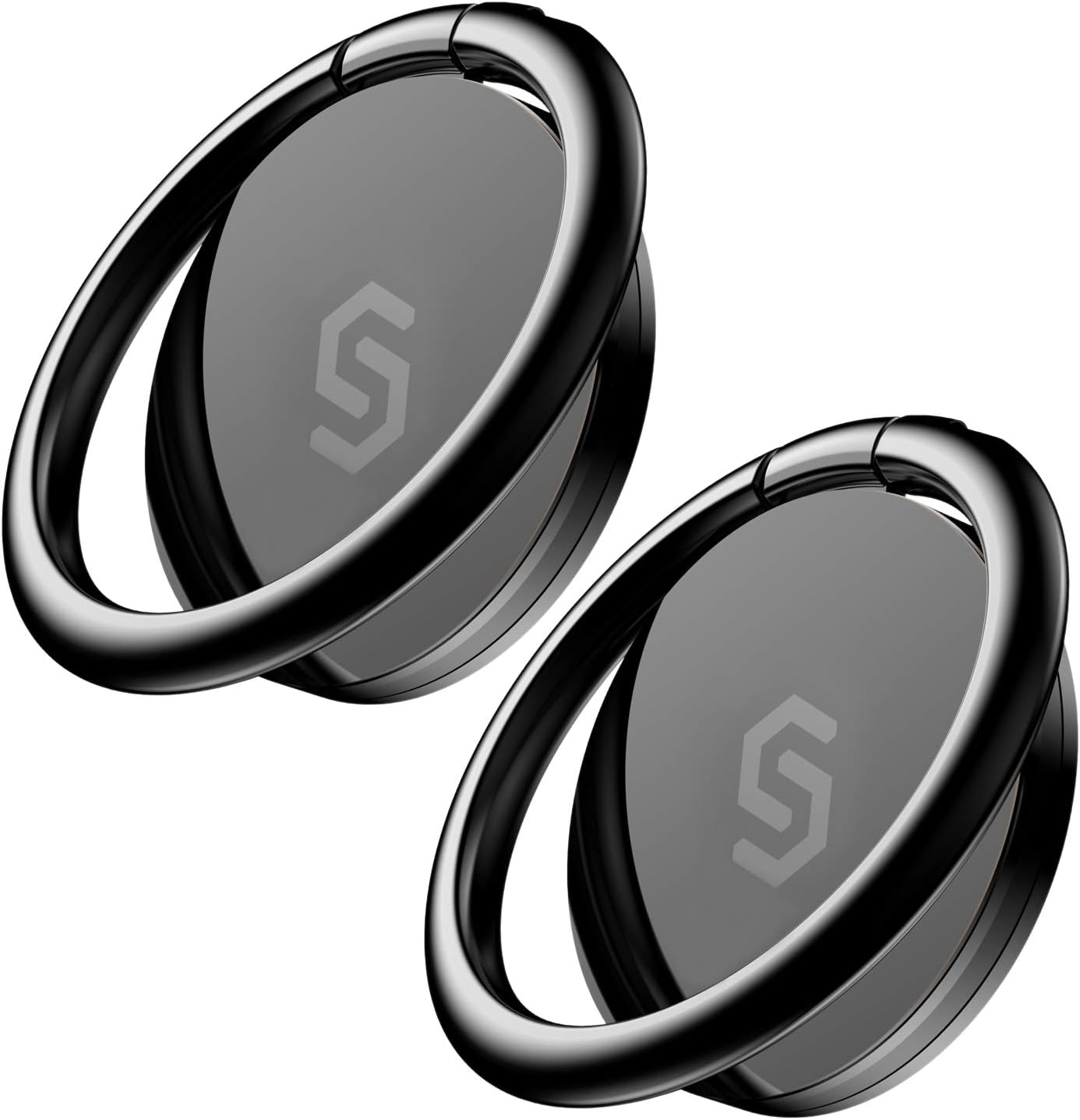 Front. Syncwire - Adhesive Phone Ring Holder 2-Pack, Cell Phone Grip Ring Stand, 360° Rotation, All Metal Finger Ring Kickstand - Black.