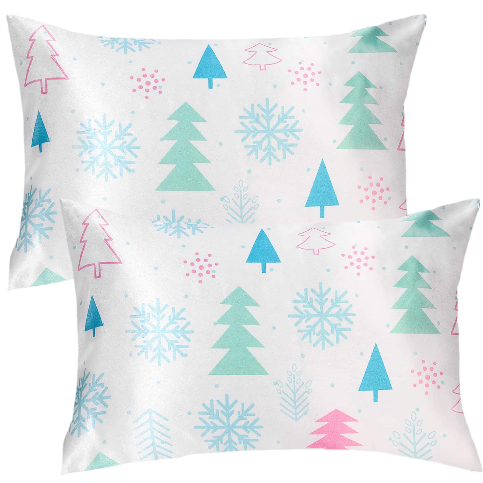 MAGICAL RUBS - Christmas Tree Satin Pillowcase For Hair & Skin Care Queen Size Set Of 2 - Luxurious Pillow Cover With Envelope Clos - Christmas Tree Queen Size 20x30in