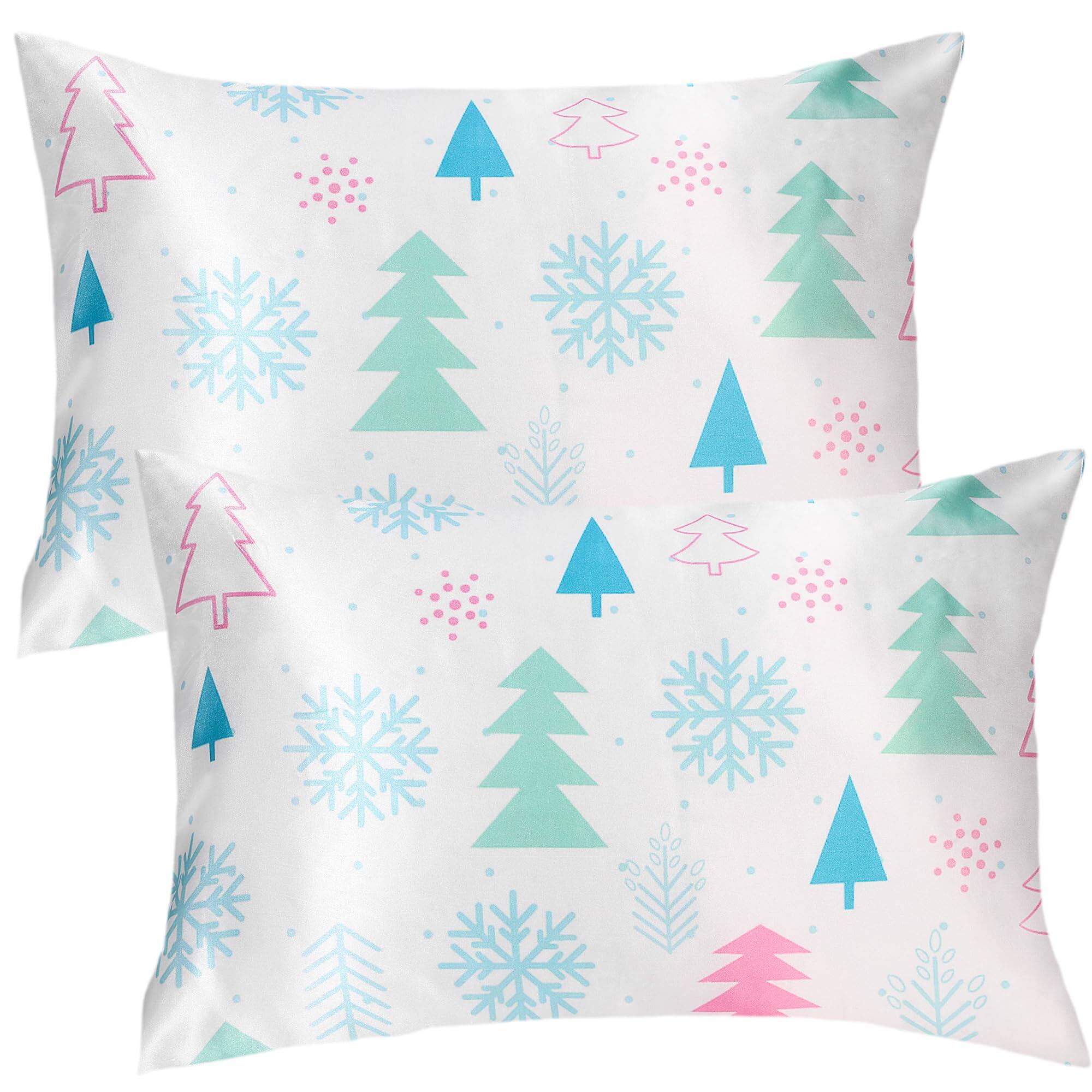 Front. MAGICAL RUBS - Christmas Tree Satin Pillowcase For Hair & Skin Care  Queen Size Set Of 2 - Luxurious Pillow Cover With Envelope Clos... - Christmas Tree Queen Size 20x30in.